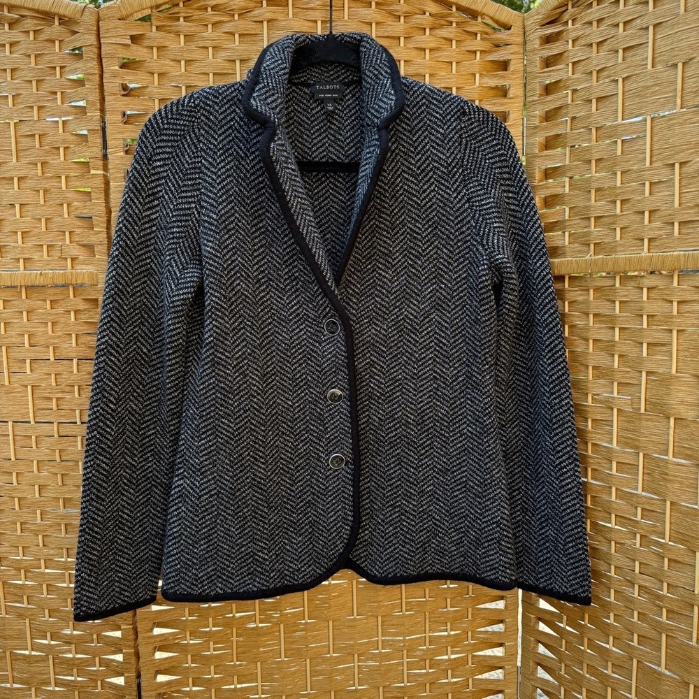 Talbots Black & Gray Blazer Pure Merino Wool Women's Size XS